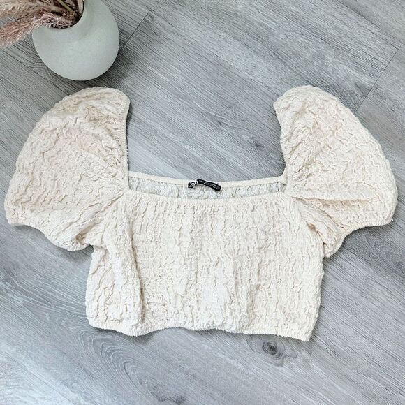 Zara Princess Sleeve Minimal Cropped Top - Picture 1 of 3